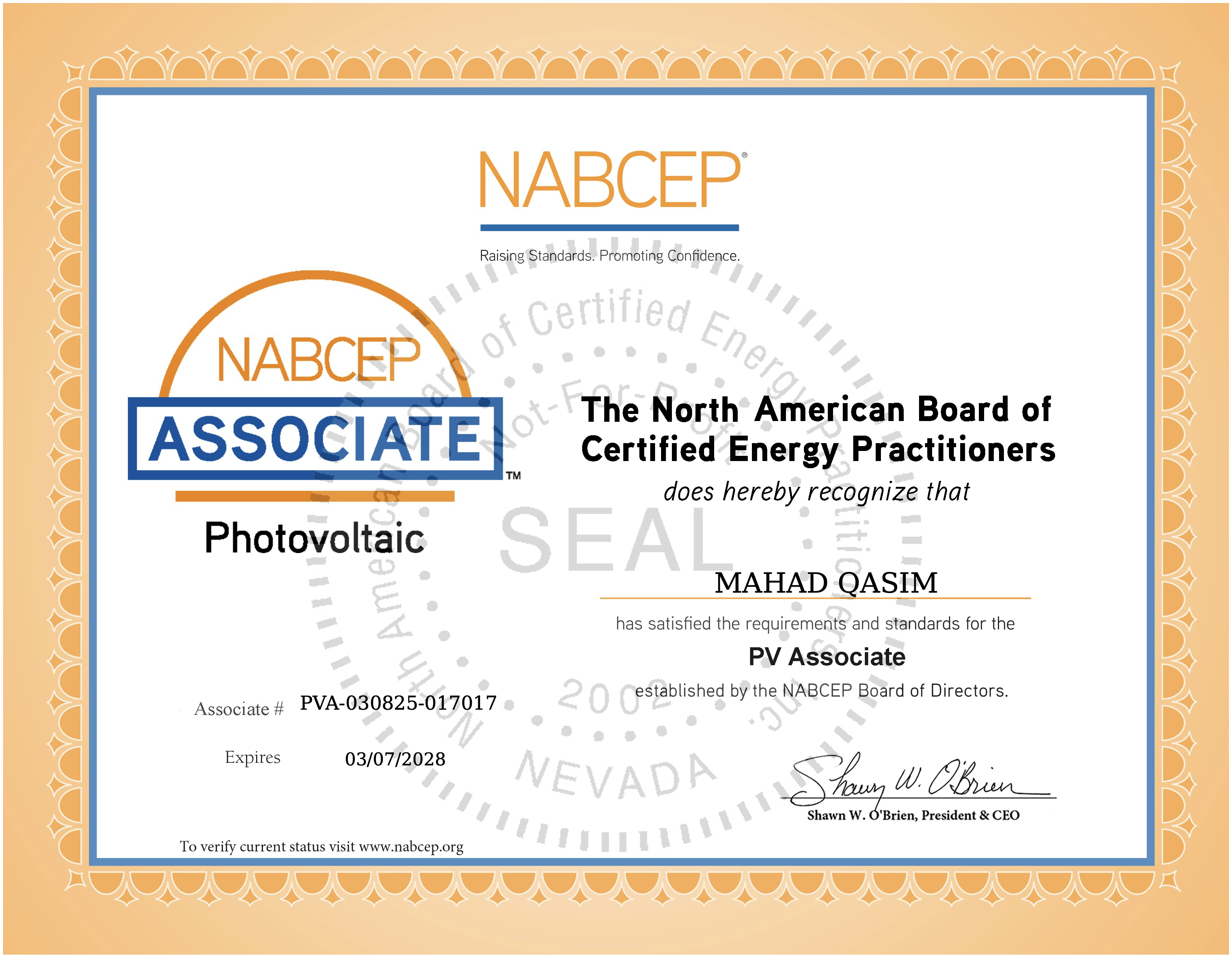 NABCEP PVA Credential